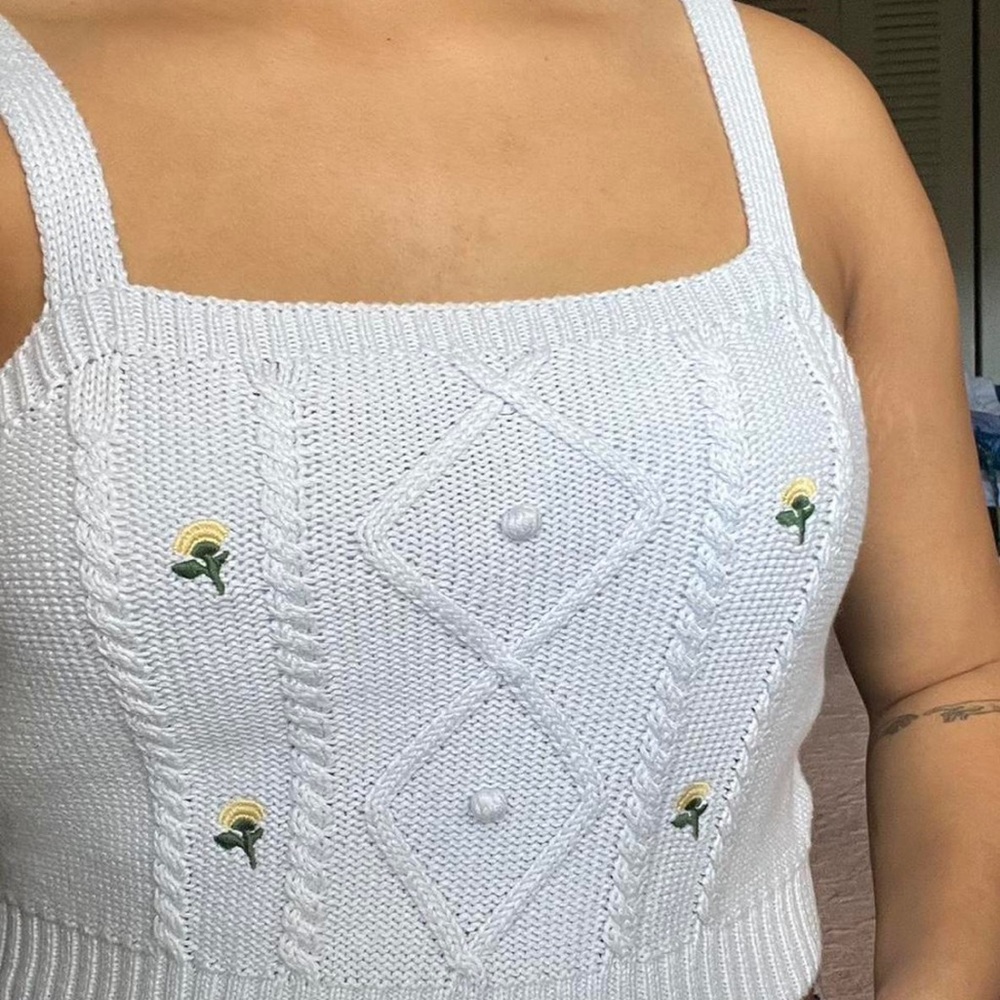 Wild Fable Light Blue Cropped Flower Tee